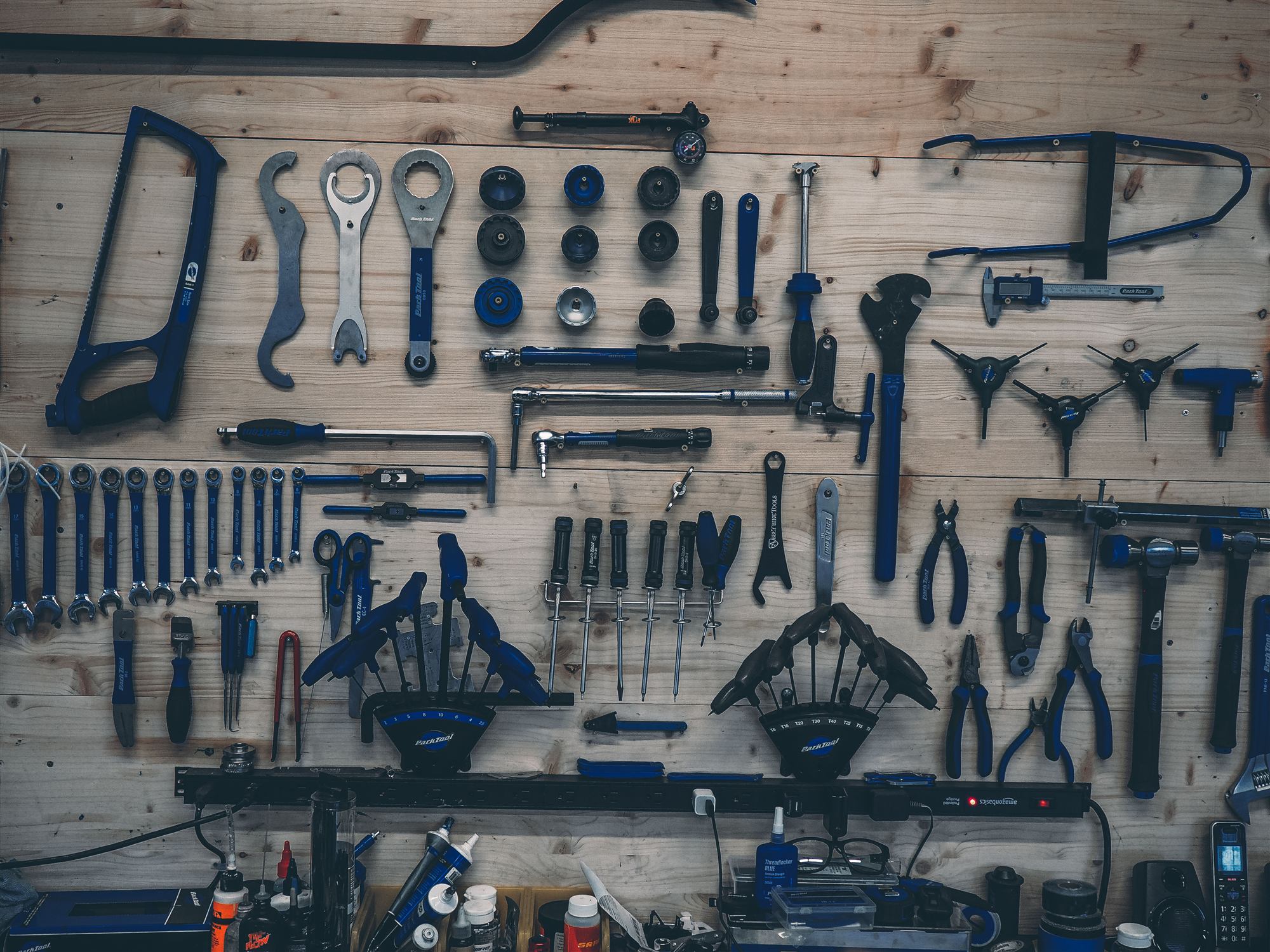The tool wall in the Magnolia Cycles service area